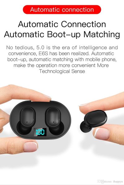 Mini TWS Беспроводные наушники E6S Hifi Sound Bluetooth Wrehphone 5.0 с двумя микрофонными наушниками для дисплея Автопоясы