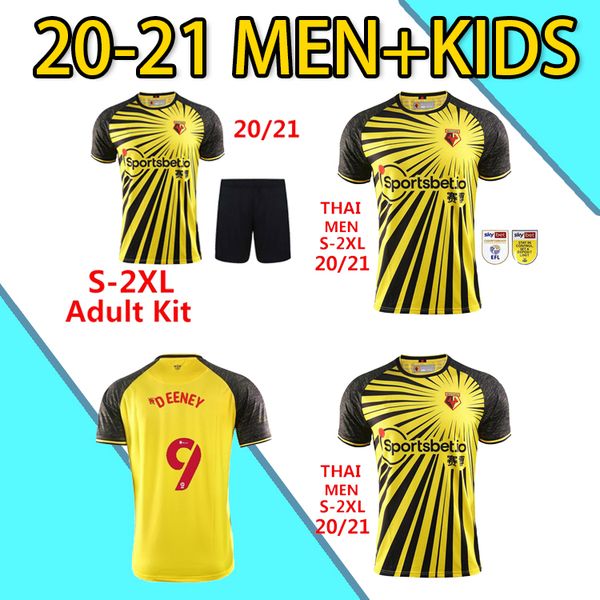 

2020 2021 joao pedro watford soccer jerseys fc 20 21 home yellow i.sarr deeney cleverley james garner men kids kits football shirt, Black;yellow