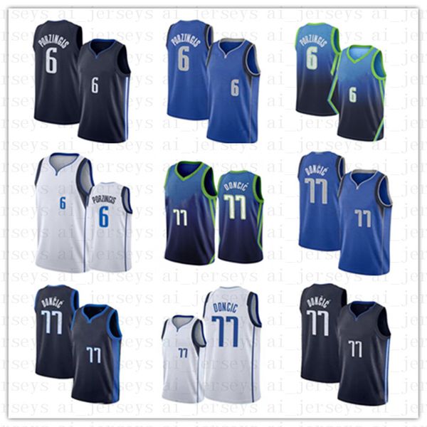 

mens basketball doncic 77 porzingis 6 stitched jerseys high-quality factory wholesale s m l  xxl, Black;red