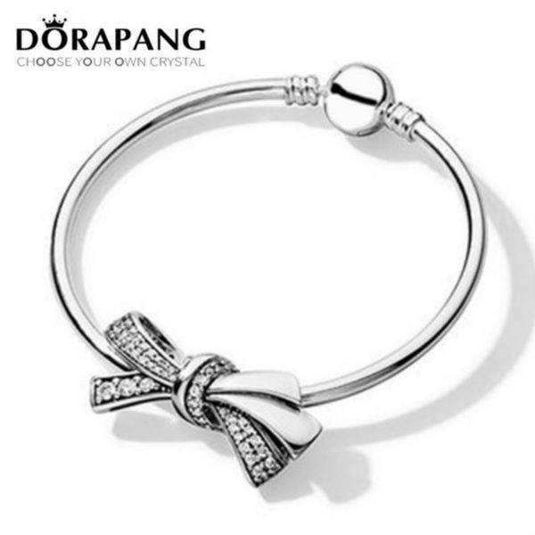 

2021 new 2018 new 100% 925 sterling silver bow charm bracelet bangle set for mother's day birthday gift diy jewelry, Black