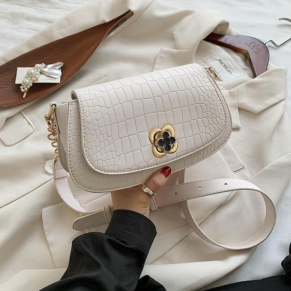 

new crocodile leather bags for women vintage female fashion shoulder bags women leather wide shoulder strap crossbody handbag