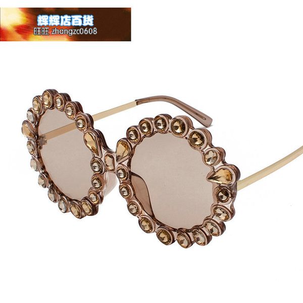 

round big frame full drill show face small glasses fashion style net red wind with diamond sunglasses 9200, White;black