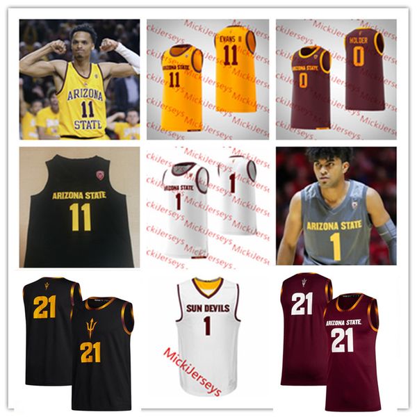 

пользовательские штата аризона солнечные дьяволы баскетбол джерси реми мартин алонзо гемор джош кристофер крис остен джален грэм аризона гос, Black