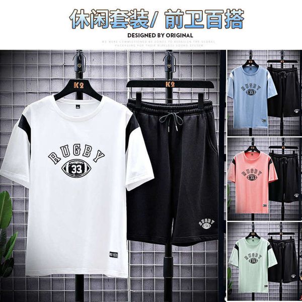 

casual short sleeve new shorts 2020 men's with a of cool sports summer wear set, Gray