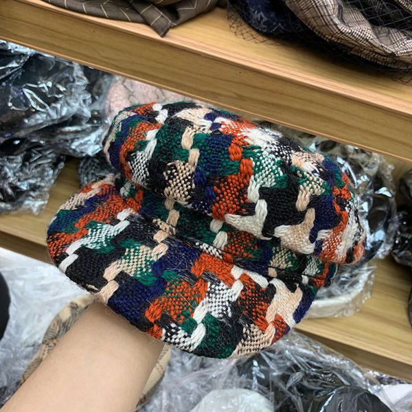 

national jmx / octagonal style irregular pattern sewing autumn and winter painter hat female, Blue;gray