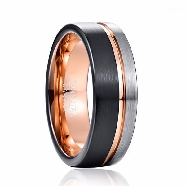 

wedding rings men 8mm tungsten ring black rose gold color line band engagement men's party jewelry bague homme1, Slivery;golden
