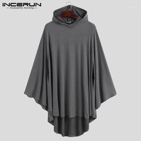

men solid color cloak hoodies loose irregular leisure hooded sweatshirts incerun mens fashion cape pluvial streetwear 5xl1, Black