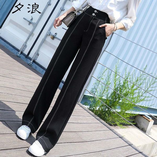 

black plus velvet suit pants women high waist drooping wide-legged pants winter casual women's trousers loose straight 3xl, Black;white