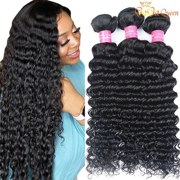 

indian deep wave virgin hair bundles 28 30inch raw indian hair deep curly human hair weaves, Black