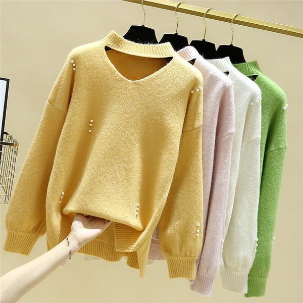 

new autumn v-neck women's fashion korean loose knitted sweater, White;black