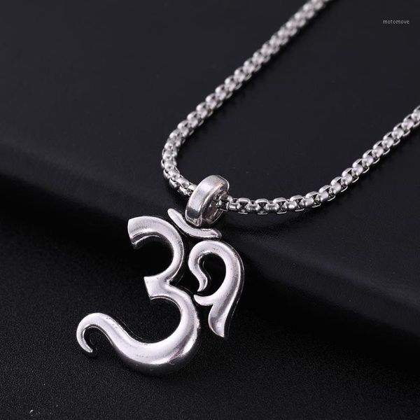 

lemegeton stainless steel box chain yoga chakra om alloy pendants necklaces yoga charm jewelry women statement necklace1, Silver