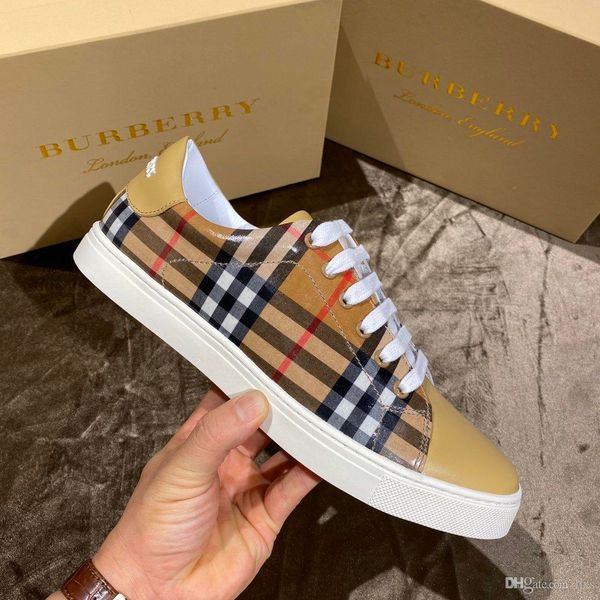 

2020 mens walking shoes yellow leather finish with plaid style design trainers plate-forme luxury brands casual shoes#1f, Black