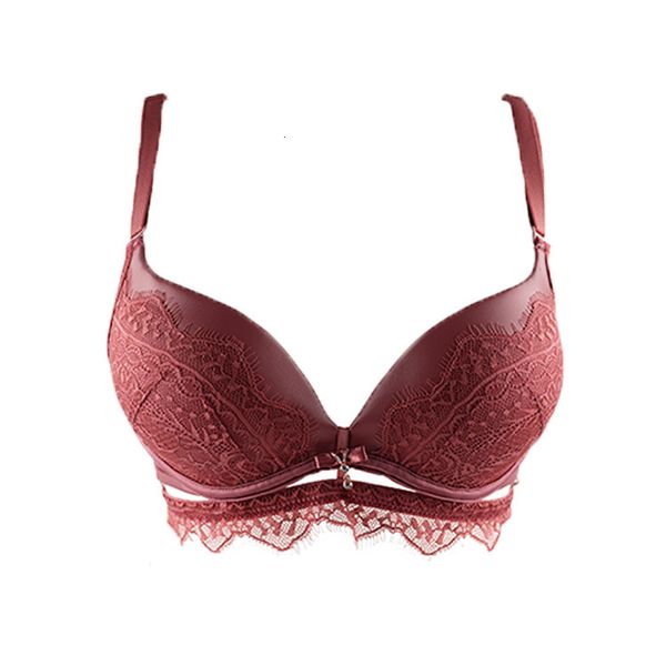 

2020 lace no steel ring comfortable and breathable upper support underwear women's small chest gathered bra, Red;black