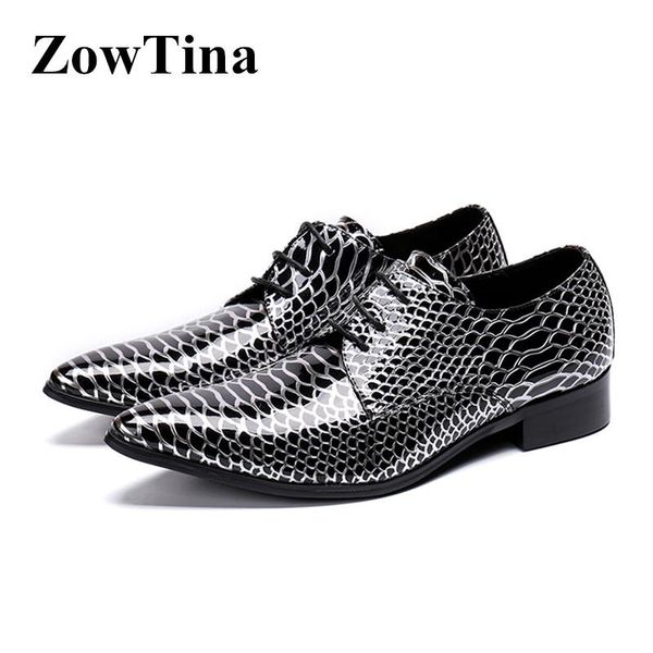 

pointed toe men oxford shoes lace up formal dress office flat shoes serpentine striped printing summer zapatos hombre, Black