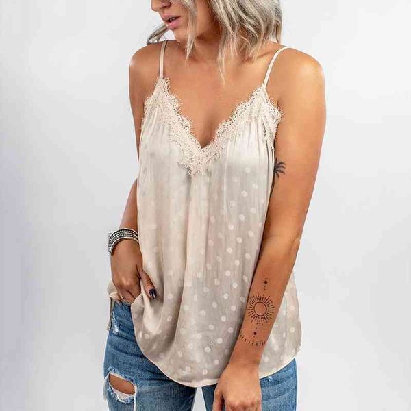 

fashion lace satin womens tank polka dot pattern halter v-neck ladies camisole swing vest summer clubwear, White