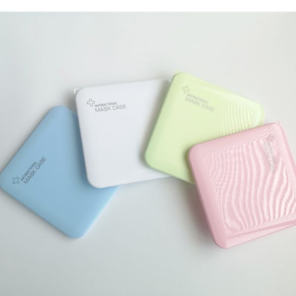 

food grade pp square face mask case dustproof antibacterial mask holder box container portable pollution-protective mask bags h12707, White
