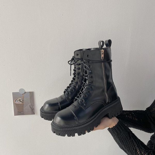

boots autumn women ladies ankle shoes woman motorcycle female brand fashion casual botas black platform