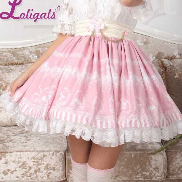 

sweet pink lolita crystal chandelier printed a line skirt for lady, Black