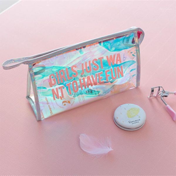 

laser transparent cosmetic bags girl cute travel waterproof toiletry bag portable storage case large capacity make up bags1