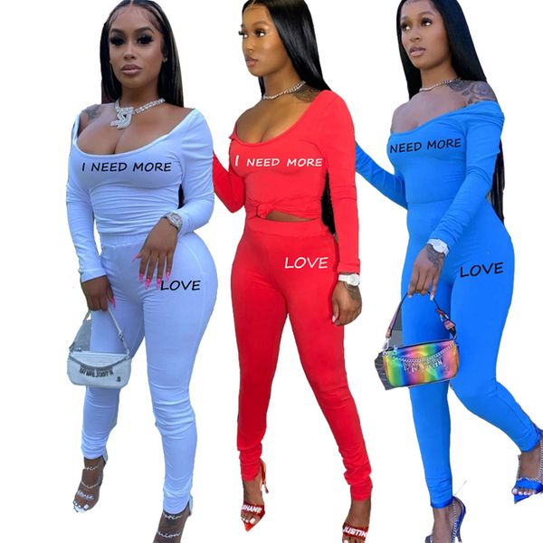 

womens 2 piece clothing set slash neck letter print pants 2pcs set fashion casual women clothes, Gray