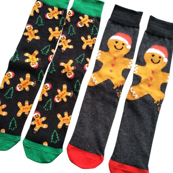 

men's socks size crew christmas gingerbread man sweat snow happy doll jingle bells melody snowman butter sugar honey xmas, Black