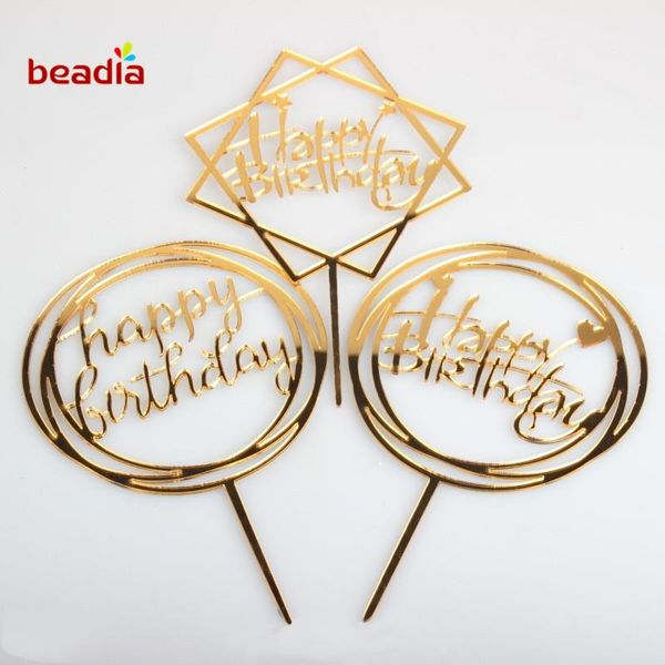 

High Quality Multi-color Cake Insert Flag Happy Birthday Baking Decoration Party Supply Acrylic Cake Decorating Accessories