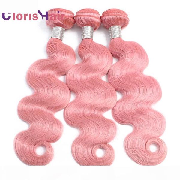 

fast delivery pure pink body wave human hair peruvian virgin extensions pre colored wavy pink hair weave 3 bundles deals reliable vendors, Black