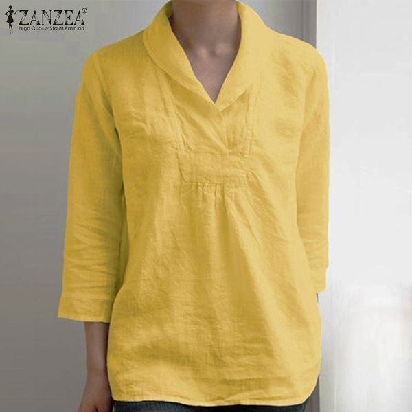 

zanzea fashion 3/4 sleeve shirts elegant casual summer tunic women's blouse basic female lapel blusa plus size chemise y200622, White