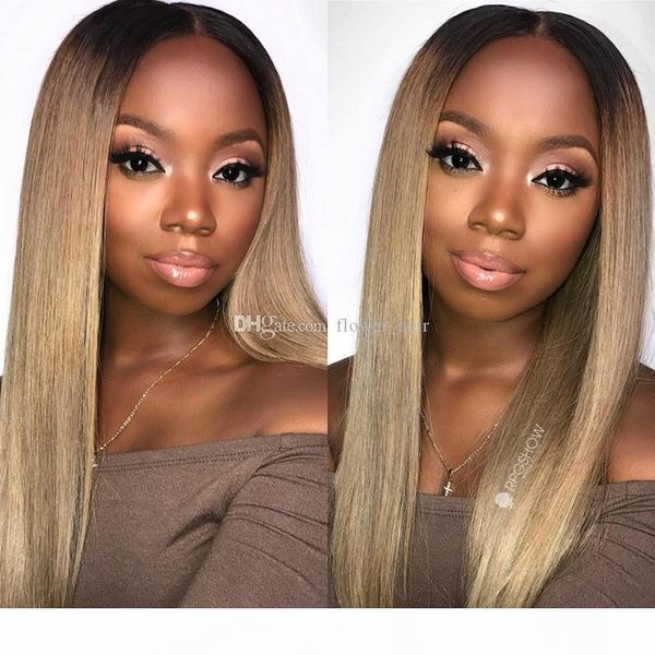 

ombre ash brown 1bt18 silky straight lace front wigs baby hair virgin brazilian full lace human hair wigs 130% density pre-plucked wigs, Black;brown
