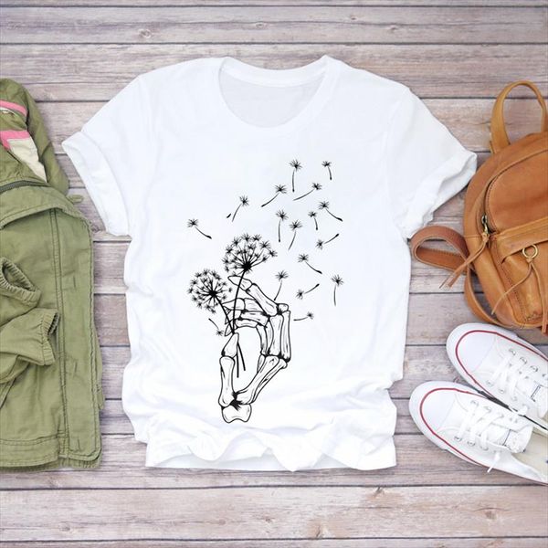 

women skull dandelion funny 90s halloween fall autumn print lady t shirts womens graphic t shirt female tee shirt, White
