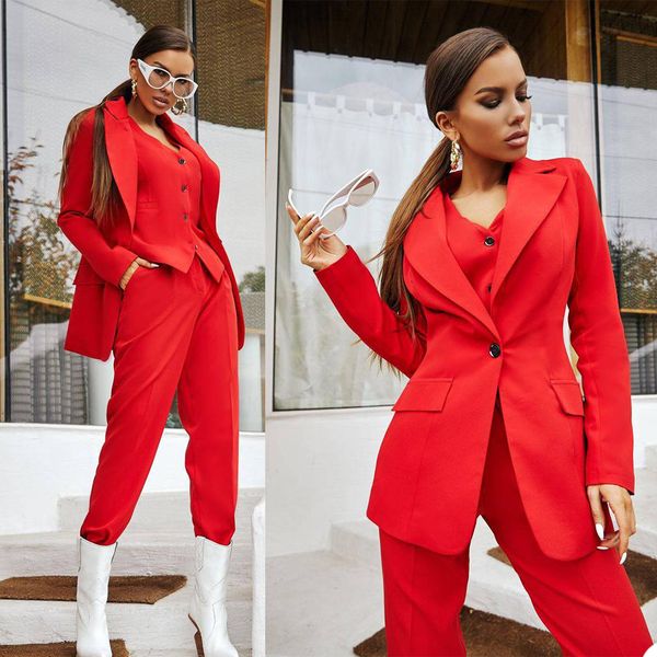 

spring red carpet fashion mother of the bride suits slim fit women ladies evening party tuxedos formal wear for wedding 3 piece, Black;red