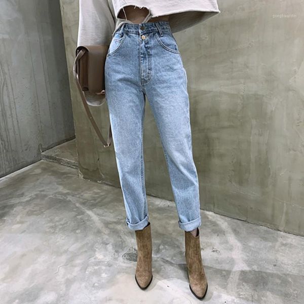 

korean high waist jeans women harem pants jean femme 2020 new trendy denim trousers casual vintage mom boyfriend jeans plus size1, Blue