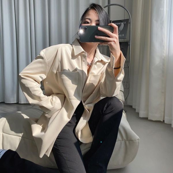 

2020 autumn korean fashion clothing turn down collar plus size women blouse long sleeve shirts oversized casual women crop 1, White