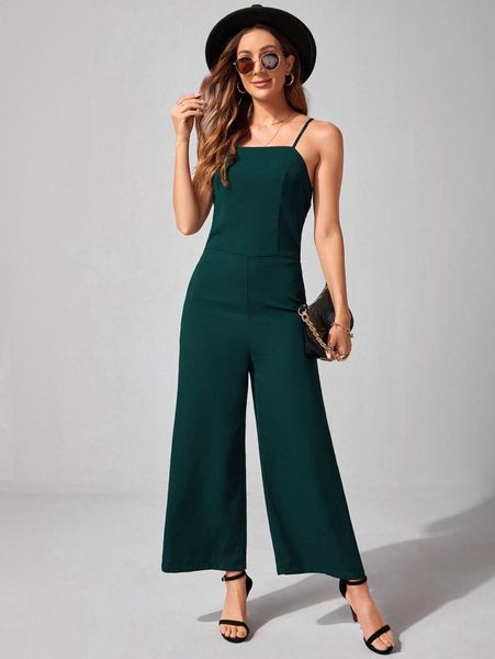 

emery rose solid wide leg cami jumpsuit q8dr#, White