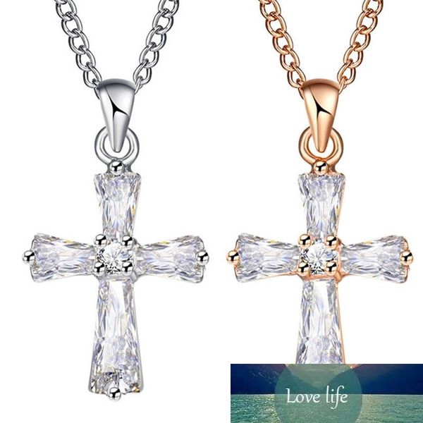 

exquisite cross pendant necklaces for women crystal pendant cz zircon long necklace bijoux jewelry drop shipping, Silver