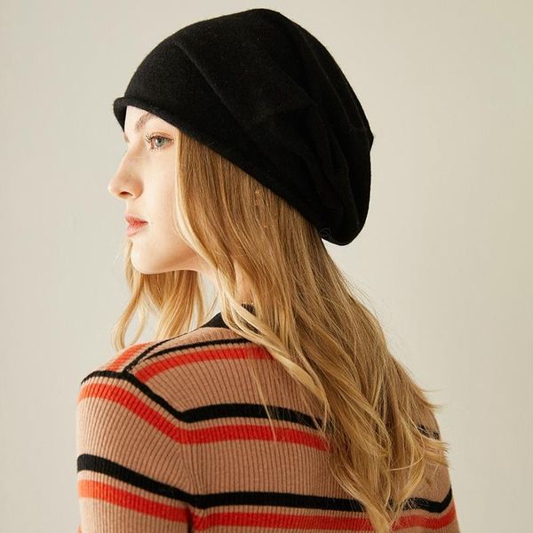 3 colori donna Autunno inverno tinta unita vero cappello 100% cashmere meglio abbinato Nuovo cashmere donna Skullies caldi