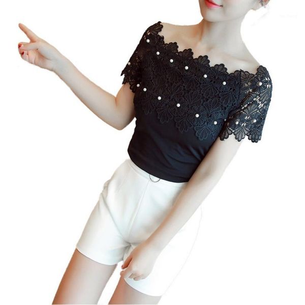 

women lace white blouse patchwork blouse shirt casual off shoulder short sleeve ladies summer hollow elegant blouses 81