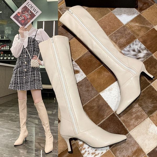 

2020 autumn and winter new high heel leather boots casual women's boots pointed toe stiletto high heel leather m1542, Black