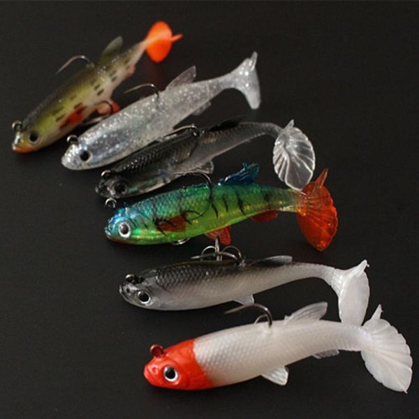

gobygo 1pcs 14g/80mm soft fishing lures sile lead head fish lifelike wobbler worm t-tail shad bait bass carp jigging qylehj