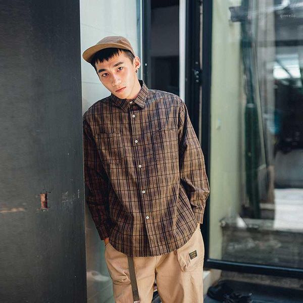 

japanese cotton mens plaid shirts long sleeve retro trend check shirts men pocket shirt autumn mens casual winterb501, White;black