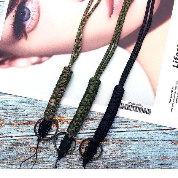 

mobile phone straps military grade utility necklace paracord lanyard keychain whistles cord wrist lanyard for key parach qyluxo