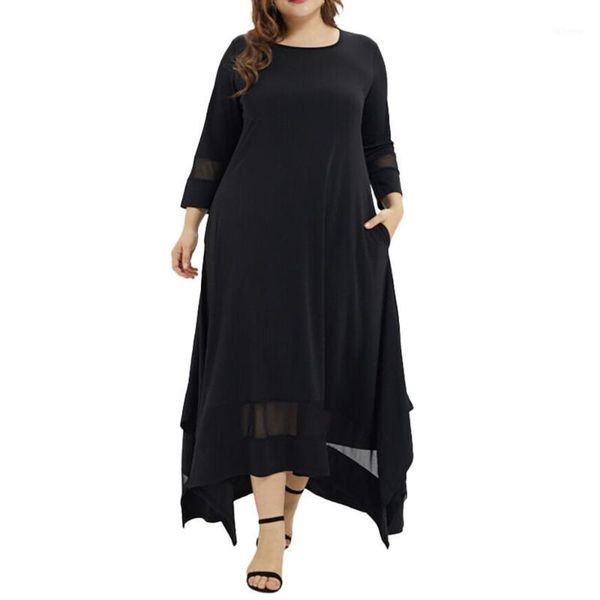 

2019 dress women plus size 5xl black long dress summer solid o-neck three quarter sleeve muslim long dresses bandage vestidos ad1, Black;gray