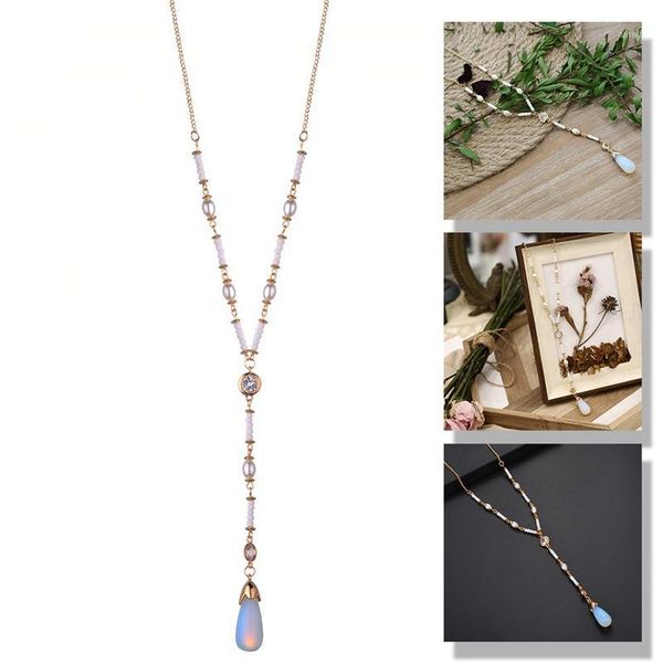 

long necklace pendan for women hollow rose gold color elegant tear drop pendant for party wedding jewelry1, Silver