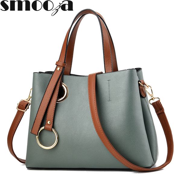 

smooza women bag vintage casual tote handle women messenger bags shoulder student handbag purse wallet leather 2020 new bag c1009