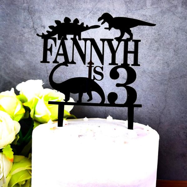 

custom name and age dinosaur birthday cake er,acrylic personalized black,glitter gold and mirror gold party birthday decor