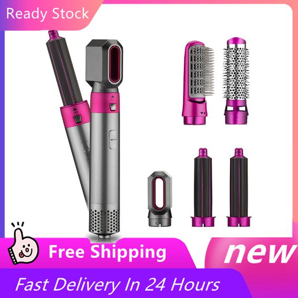 

new electric hair dryer 5 in 1 hair comb negative ion straightener brush blow dryer air wrap curling wand detachable brush kitg
