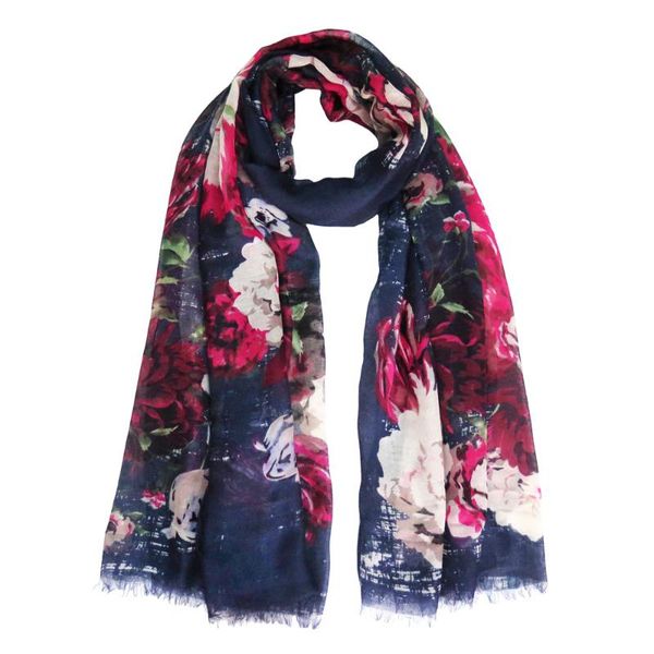 

scarves floral print women's scarf shawl wrap soft lightweight, Blue;gray