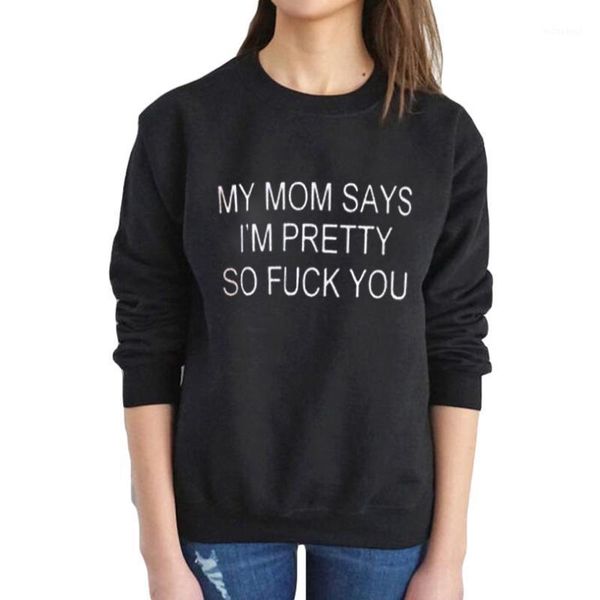 

o-neck fashion sweatshirt loose tracksuit women my mum says i'm happay fuuny letters round neck hoodies autumn1, Black
