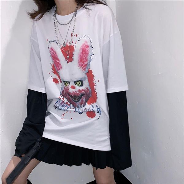 

halloween tshirt women 2020 gothic black letter print harajuku spoof personality vogue new casual loose female clothing, White