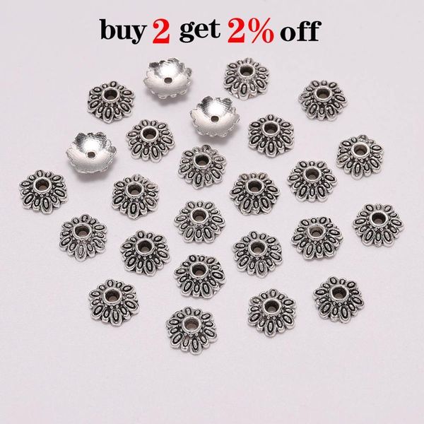 

50pcs lot 8mm 12 petals round flower beads caps end receptacle flower torus spaced apart bead caps for diy jewelry making h bbyunu, Silver